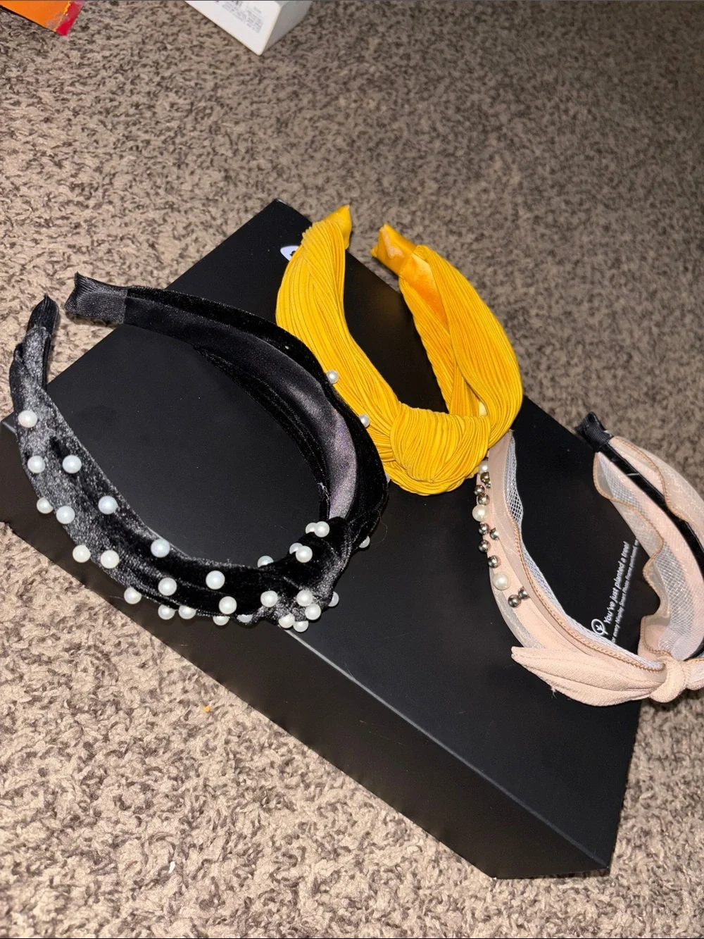 3-Pack Women’s Knotted Headband Set with Pearl Accent - Black, Beige, Yellow